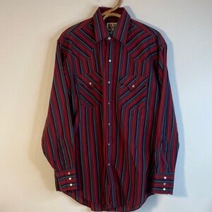 Ely Cattleman Red, Blue & Green Striped Button Down Shirt 80s